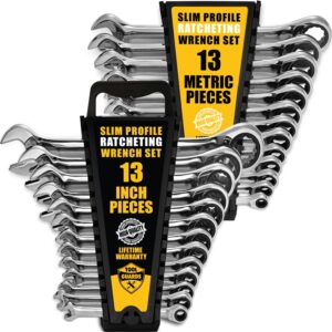 TOOLGUARDS 26 Pieces INCH/MM slim profile Ratcheting Wrench Set