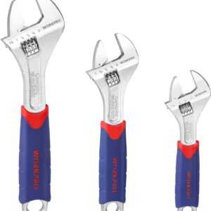 WORKPRO 3-piece Adjustable Wrench Set CR-V with Rubberized